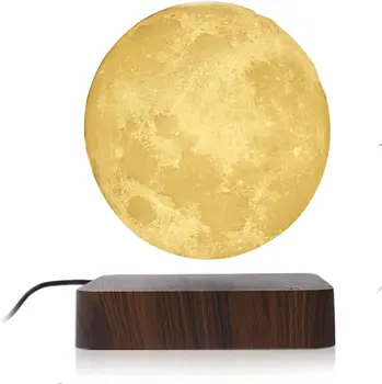ZK30 Mėnulis Besisukantis Mėnulis Lempos Naktį Šviesos Plūduriuojantis 3D Spausdinimo LED Mėnulio Lempa su Mediniais ir Magnetinio su 3 Spalvų